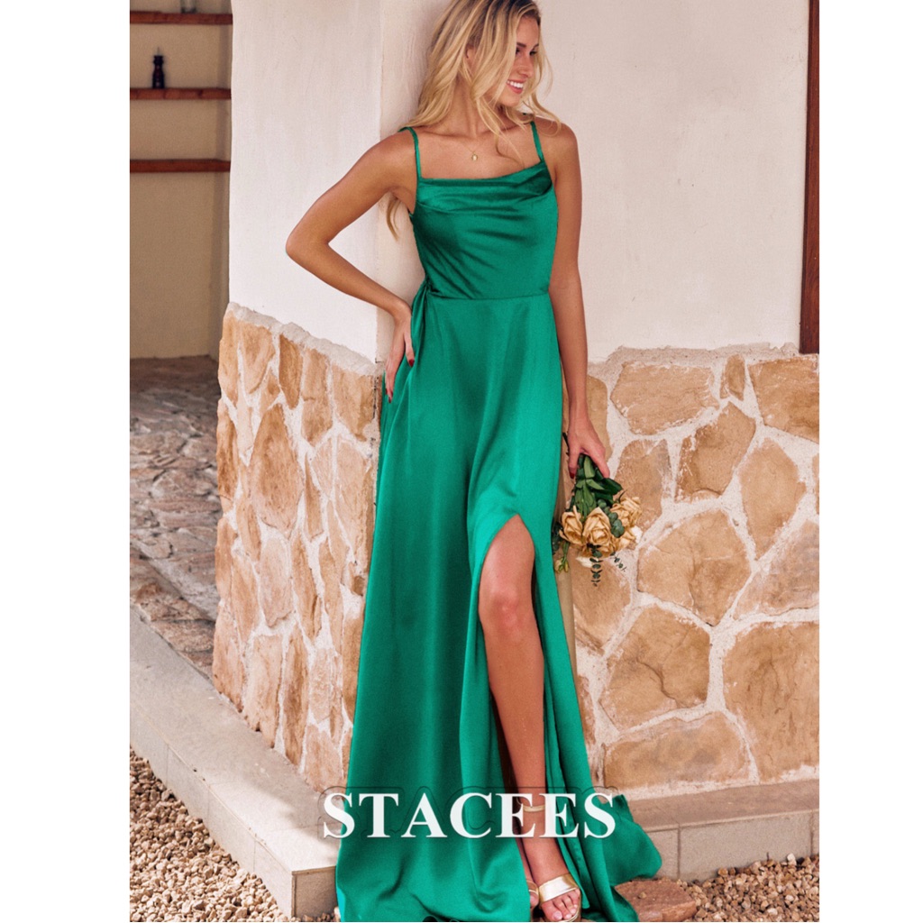 Nwt Stacees A Line Square Neck Floor Length Stretch Satin Braidesmaid Dress 14